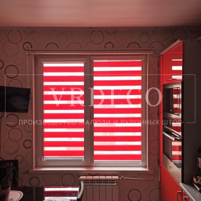 Кассетные рулонные шторы UNI 2 - Зебра с тканью Стандарт Красный